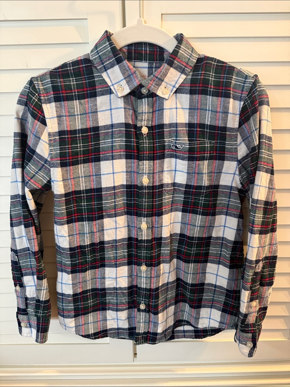 Vineyard Vines Boys Green, White & Navy Plaid Button-Down Flannel Shirt